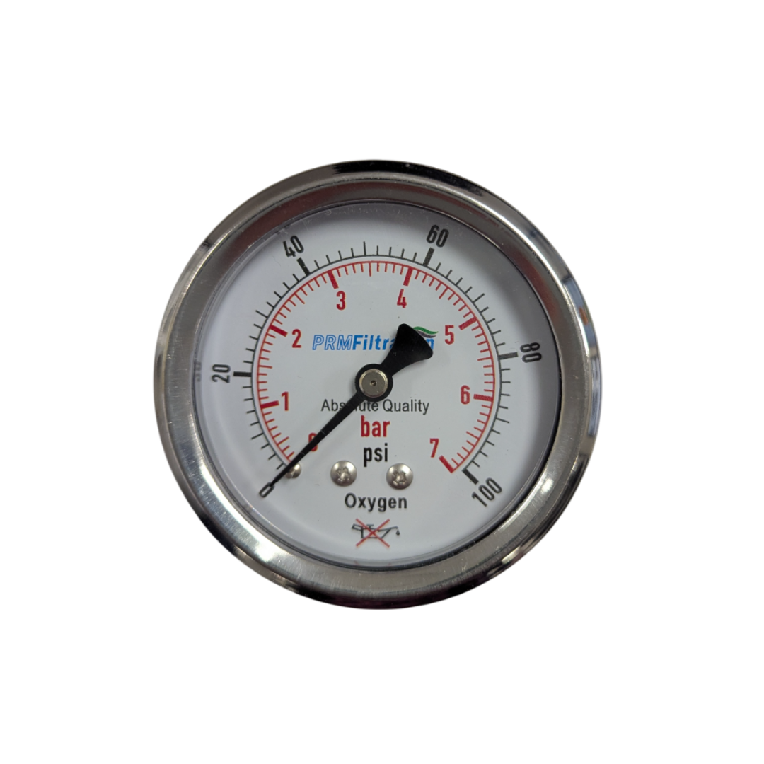PRM 304 Stainless Steel Pressure Gauge with Stainless Steel Internals, 0-100 PSI/0-7 BAR, 2-1/2 Inch Dial, Dry Gauge for Oxygen Use, Includes Mounting Hardware