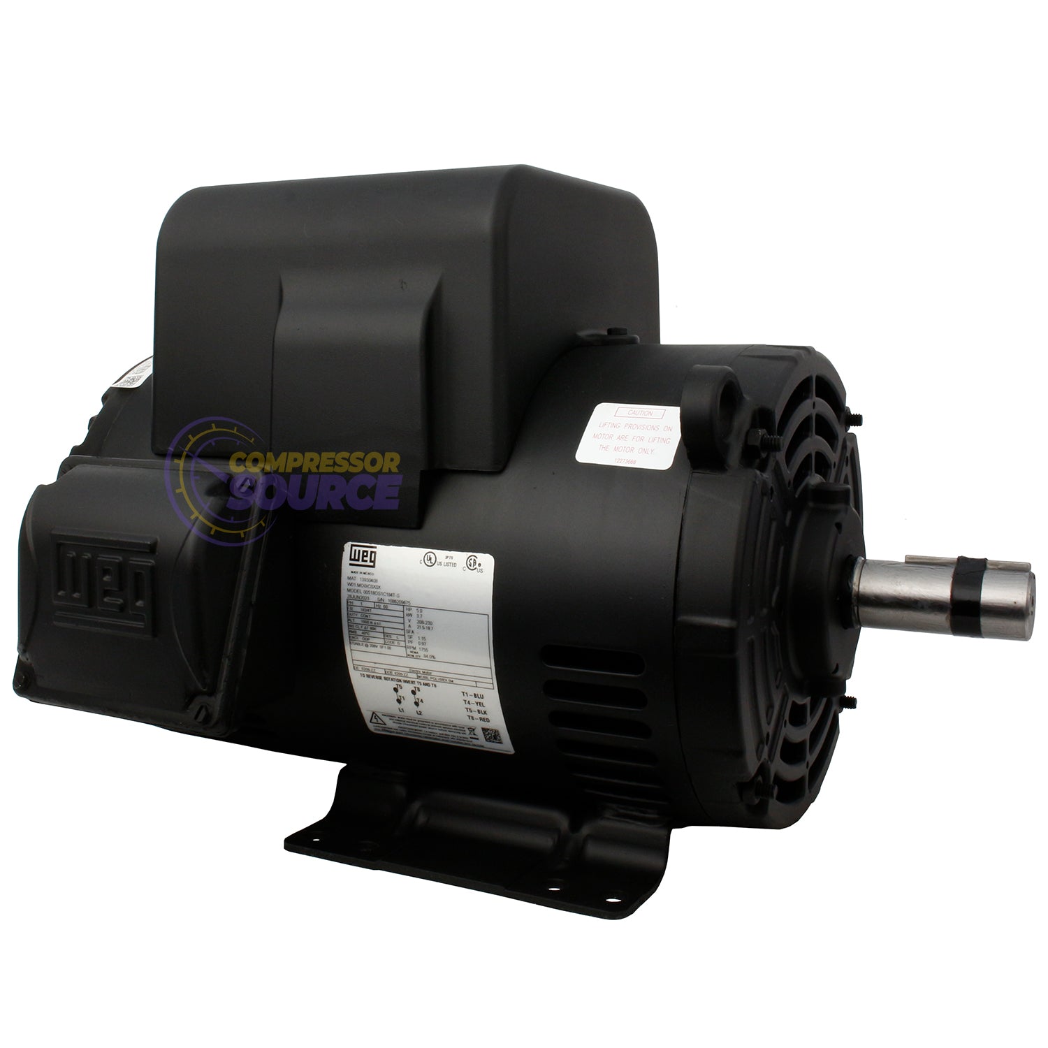 WEG 5 HP 1 Phase Electric Motor 1755 RPM 182/4T Frame 208-230V ODP 00518OS1C184T-S