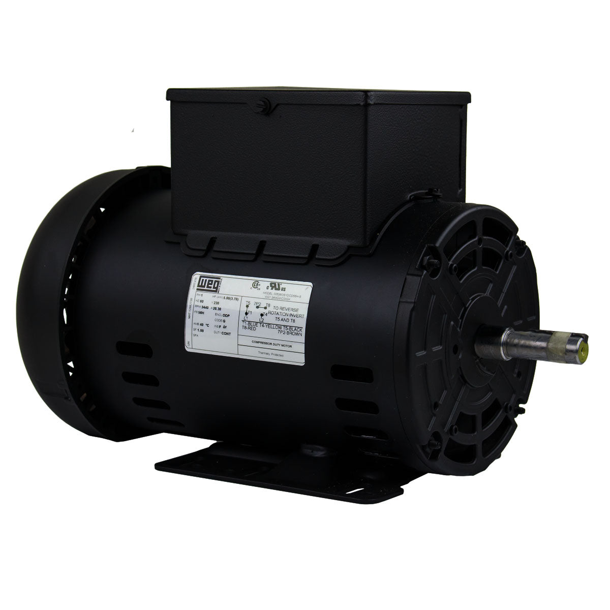 WEG 5 HP 1 Phase Electric Motor 3440 RPM 56H Frame 230V ODP 00536OS1DCD56H-S