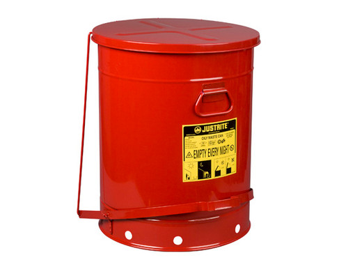 Justrite SoundGard 10 Gal Oily Waste Cans (Red)