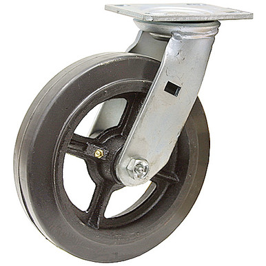8" x 2" Swivel Plate Caster Rubber Tire On Cast Iron Wheel WC6680-01-RCI