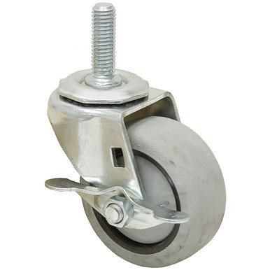 3x1-1/4 Threaded Swivel Stem Caster w/Friction Brake Dyna Tred TPR Gray N Zinc Coated Frame 1" Stem