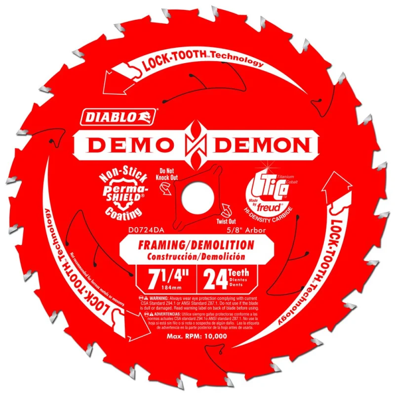 10 Pack Freud D0724DA Diablo Demo Demon 7-1/4″ x 24-Tooth Circular Saw Blades