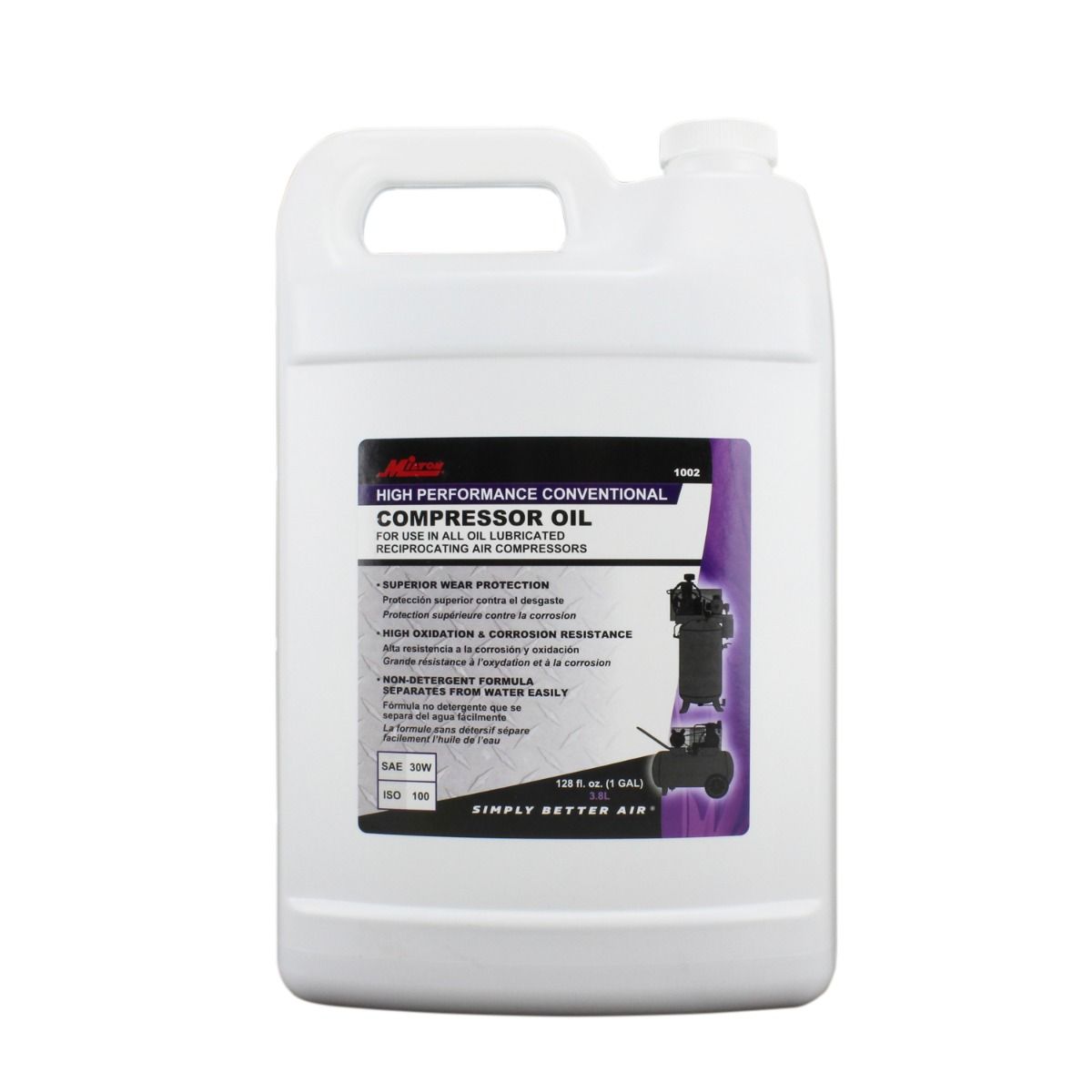 1 Gallon Air Compressor Oil High-Performance Conventional SAE 30W ISO 100 Milton