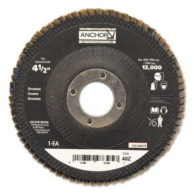 Anchor Products Abrasive High Density Flap Discs, 4 1/2 in Dia, 40 Grit, 7/8 in Arbor, Type 27, 1 EA, #97395