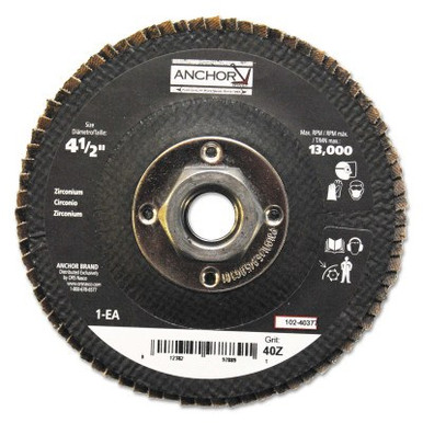 Anchor Products Abrasive High Density Flap Discs, 4 1/2 in Dia, 40 Grit, 5/8-11 Arbor, Type 27, 10/BX, #97889