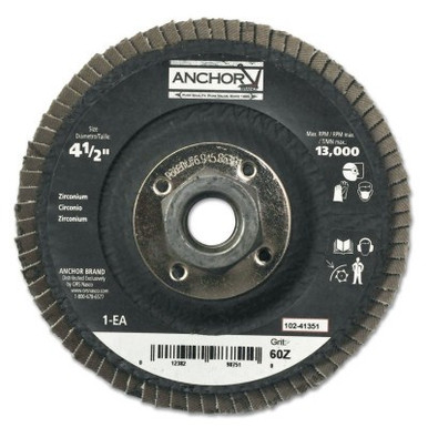 Anchor Products Abrasive Flap Discs, 4 1/2 in, 60 Grit, 5/8 in - 11 Arbor, 13,000 rpm, Angled, 10/BX, #98751