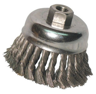 Anchor Products Knot Wire Cup Brush, 3 in Dia., 5/8-11 Arbor, .02 in Stainless Steel, 1 EA, #94855