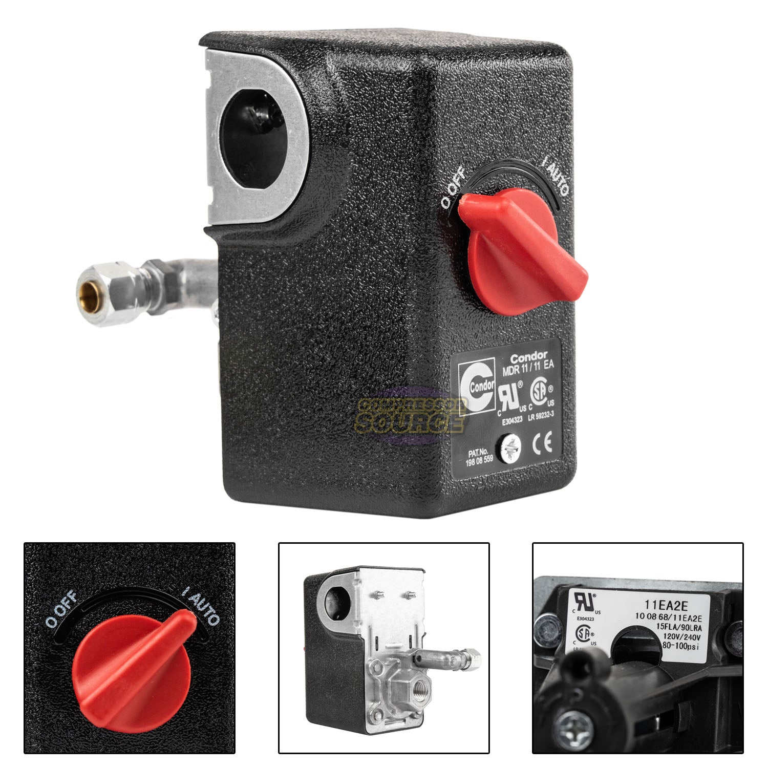 1 Port Pressure Switch 80 - 100 PSI 16 Amp 1/4" FNPT Condor 11EA2E MDR11/11