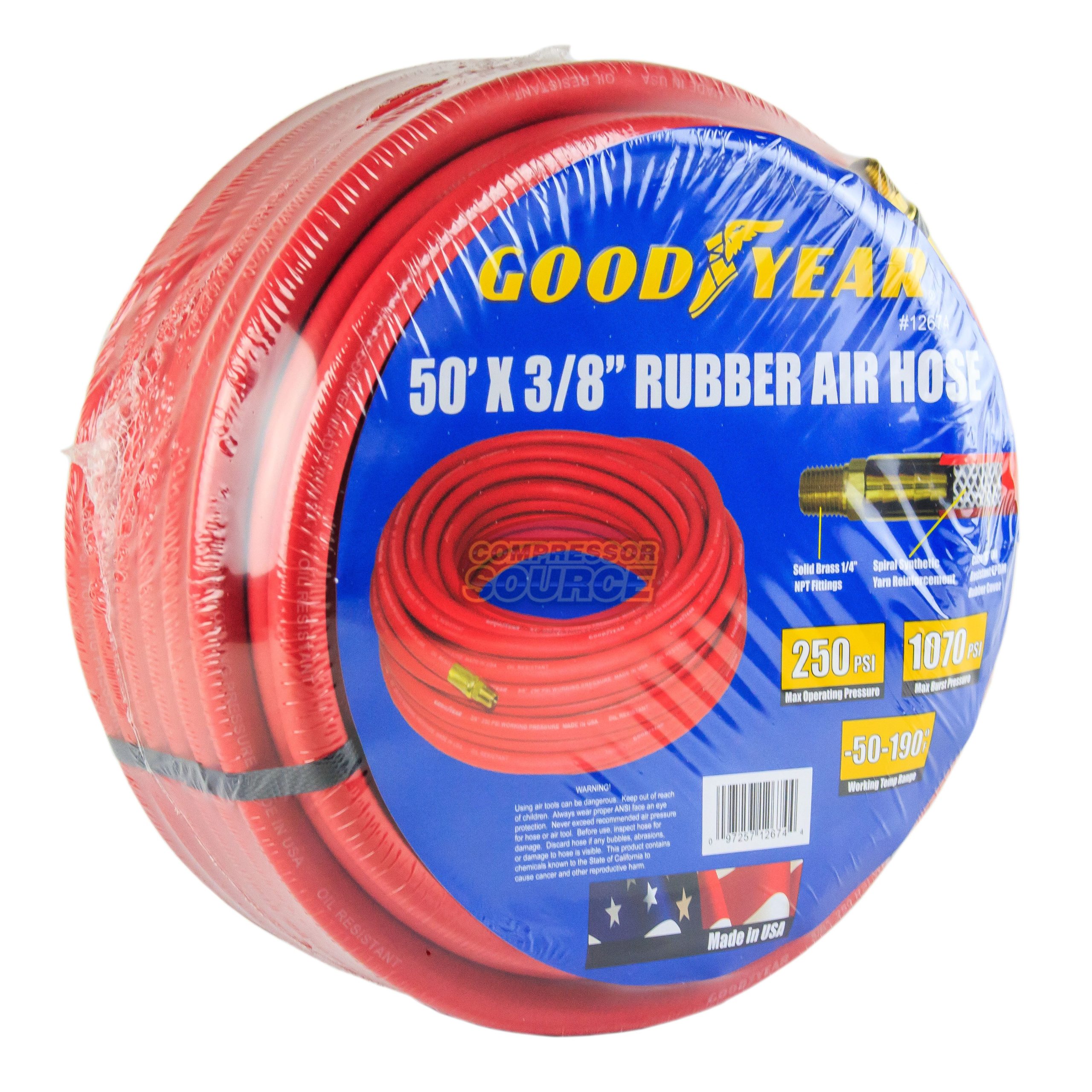 Goodyear 50' x 3/8" Rubber Air Hose 250 PSI Air Hose 12674
