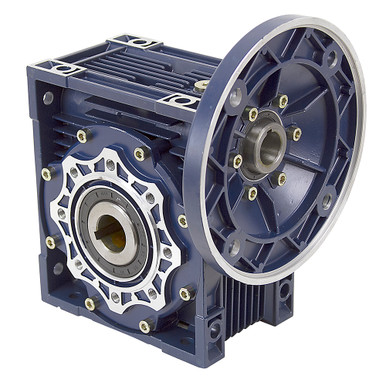 Aluminum Right Angle Worm Gear Reducer, 90 mm C.D., 10/1, 182/4TC Input Flange, Hollow Bore Output Worldwide CALM90-10/1-182/4TC