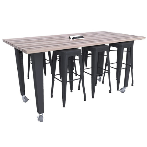CEF Mobile Workbench, 84"L x 48"W x 34"H, Black Legs, 6 Black Stools