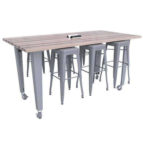 CEF Mobile Workbench, 84"L x 48"W x 42"H, Silver Legs, 6 Silver Stools