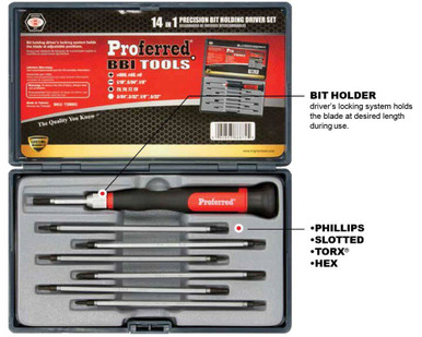 Precision 14 Piece In 1 Proferred Interchangeable Bit Screwdriver Set