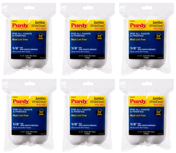 Genuine Purdy 6 Sets of White Dove Jumbo Mini 4-1/2" x 1/2" Nap 2 Pack Roller Covers 140624013-6PK