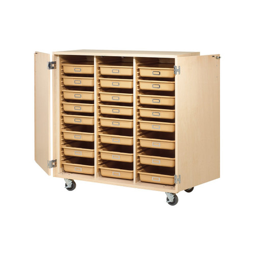 Diversified Spaces Mobile 24-Tote Tray Cabinet with Locking Doors
