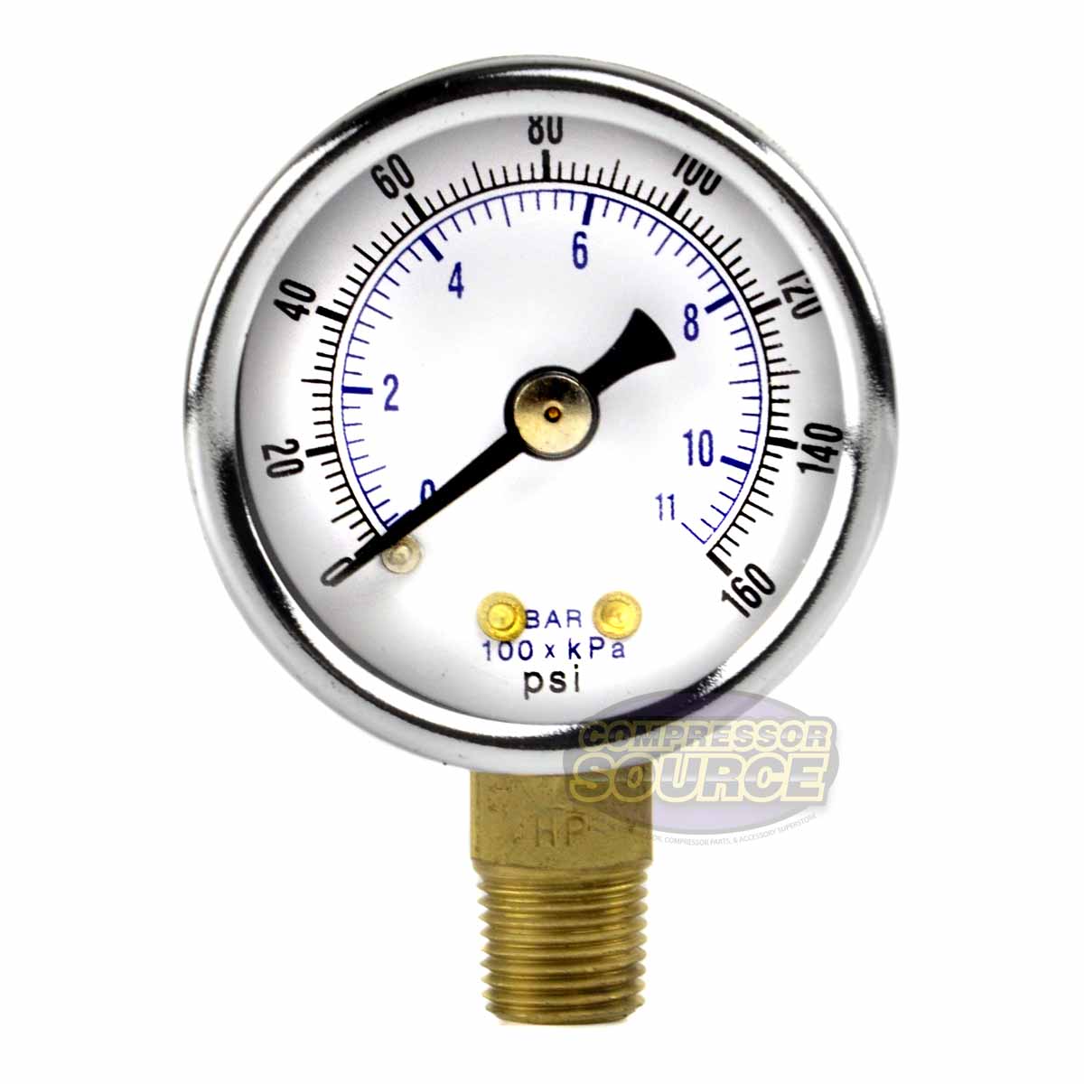 1.5" Face 0-160 PSI Pressure Gauge 1/8" NPT Lower Side Mount
