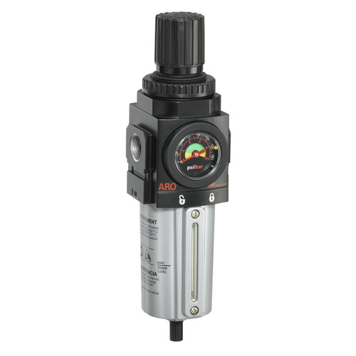 ARO 2000 Series 1/2 in. Filter-Regulator "Piggyback" w/ Metal Bowl, Auto Drain & Gauge