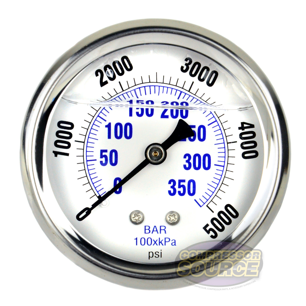 2.5" Face Liquid Filled 0 - 5,000 PSI Pressure Gauge Center Back Mount