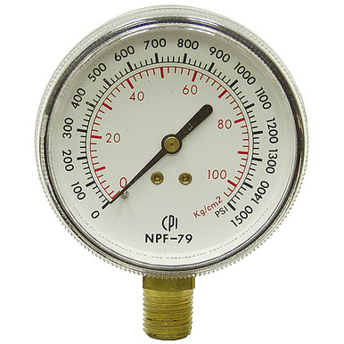 1500 PSI / 104 Kg/cm ² Pressure 2.5" Dia. Dry Lower Mount 1/4" NPT Plastic Gauge