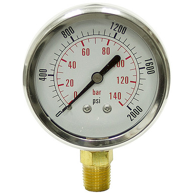 2000 PSI 140 BAR Pressure 2.5" Dia. Liquid Filled Lower Mount 1/4" NPT Stainless Steel Gauge Dynamic CF1P-140-A