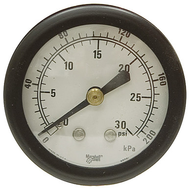 30 PSI 200 KPA Pressure 2" Dia. Dry Back Mount 1/4" NPT Steel Gauge