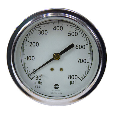 30" Hg to 800 PSI Pressure/Vacuum 3.5" Dia. Dry Panel Mount 1/4" NPT Steel Gauge Ametek 1398389