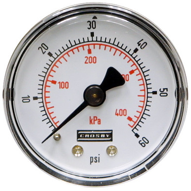 60 PSI / 410 KPA Pressure 2" Dia. Dry Back Mount 1/4" NPT Plastic Gauge