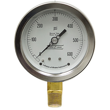600 PSI Pressure 4" Dia. Dry Lower Mount 1/2" NPT Steel Gauge Versa V4351YPM2