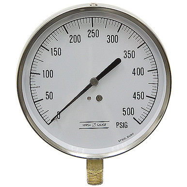 500 PSI Pressure 4.5" Dia. Dry Lower Mount 1/4" NPT Steel Gauge Versa V4301YPL4