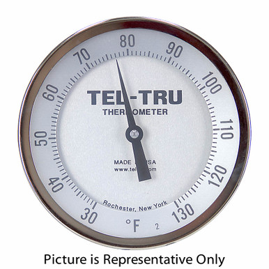 30 - 130 Degree F 5" Face 12" Stem Teltru AA575R Series 42101237 Thermometer