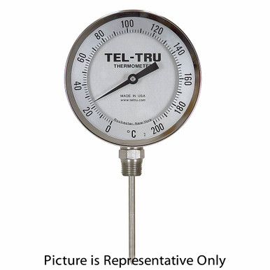 0 - 60° C 4" Face 12" Stem Thermometer Teltru BC450R Series 46101295