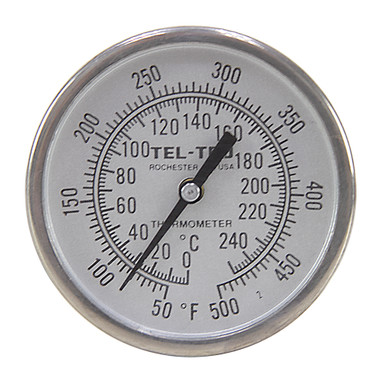 50 - 500° F, 0 - 250° C 1-3/4" Face 2-1/2" Stem Thermometer Teltru GT100R