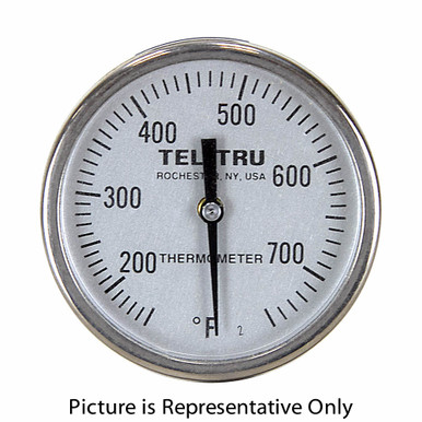 50 - 300 Degree F, 10 - 150 Degree C 1-3/4" Face 5" Stem Teltru GT100R Series 16100507 Thermometer
