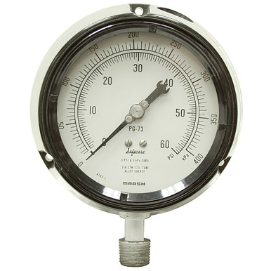 400 KPA 60 PSI Pressure 4" Dia. Dry Flange Panel Mount 1/2" NPT Phenolic Gauge Marsh