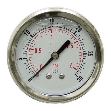 30 PSI 2 BAR Pressure 2.5" Liquid Filled Back Mount 1/4" NPT Stainless Steel Gauge Dynamic CF1P-002-D