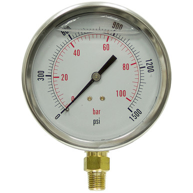 1500 PSI 100 BAR Pressure 4" Dia. Liquid FilledLower Mount Gauge Dynamic PDLC-2P-100-A