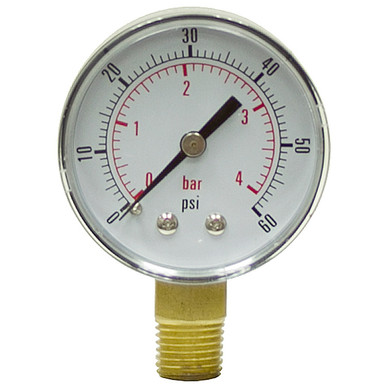 60 PSI 4 BAR Pressure 2" Dia. Dry Lower Mount 1/4" NPT Steel Gauge Dynamic CDS-5P-004A