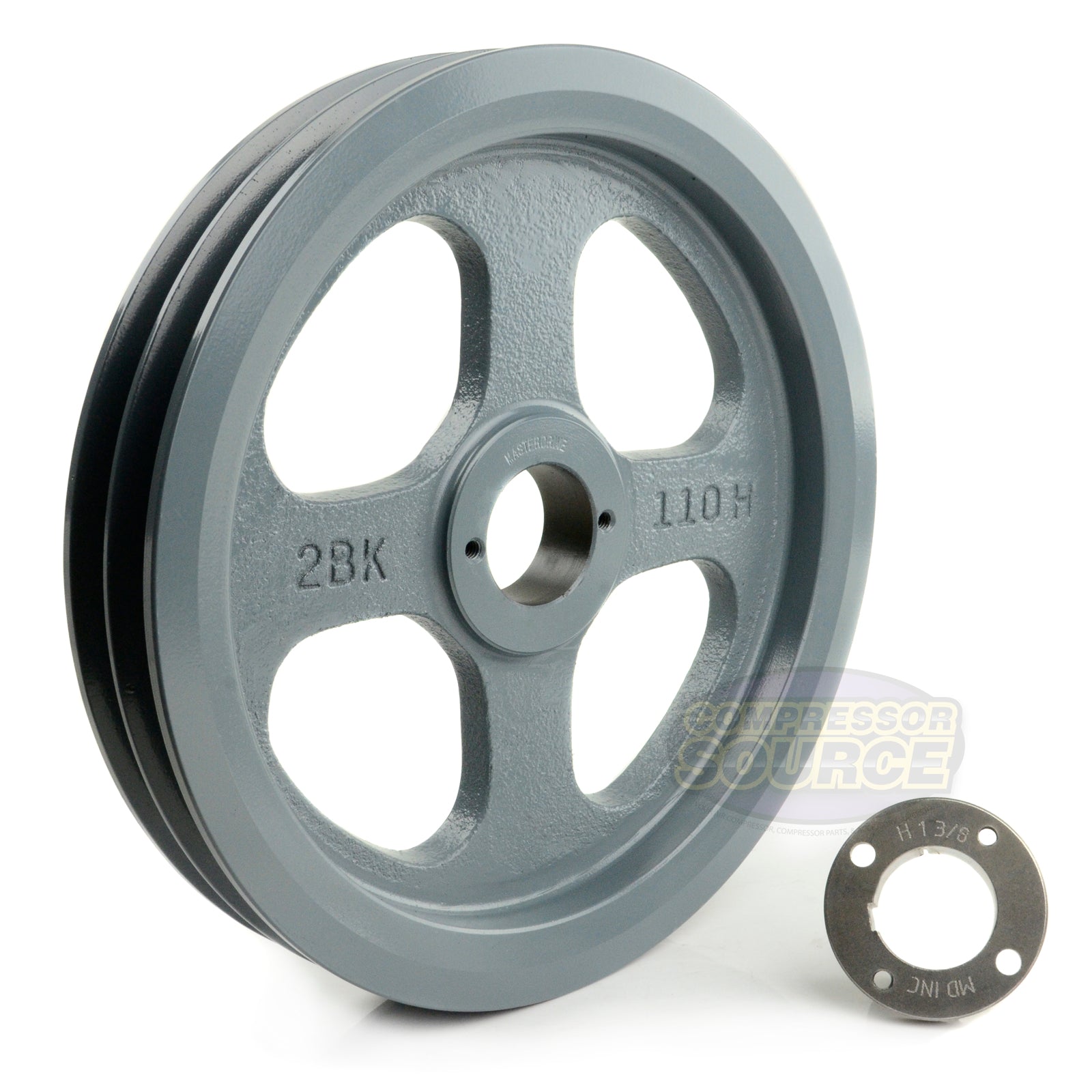 10.75" Double Groove B Section 5L Sheave with 1-3/8" (1.375") H-Style Split Taper Bushing - 2BK110H