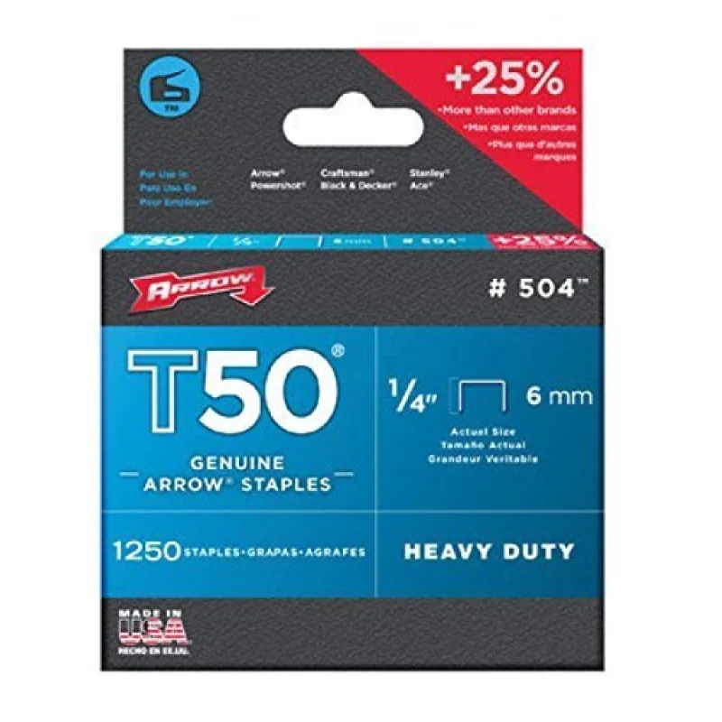 3 Pack Arrow Fastener 504 T50 1/4″ Heavy Duty Steel Staples 1250 per Package