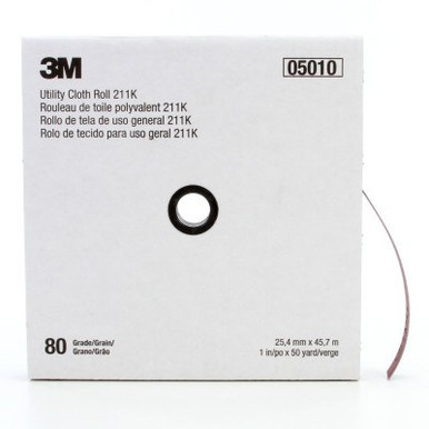 3M 211K Utility Cloth Rolls, 1 in, 50 yd, 80 Grit, 1 EA, #7000118330