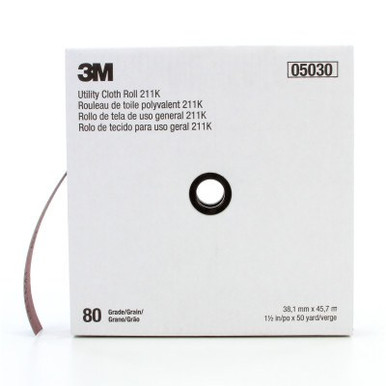3M 211K Utility Cloth Sheets and Rolls, Aluminum Oxide, 1 1/2 in x 50 yd, 80 Grit, 1 EA, #7000118331