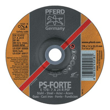 Pferd A24R PSF Grinding Wheels, 5" Dia, 1/4" Thick, 7/8in Arbor, Alum Oxide, 10/pk, 10 PK, #60007