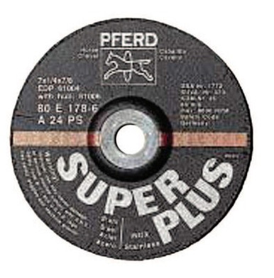Pferd Depressed Center Wheel, 4 in Dia, 1/4 in Thick, 5/8 Arbor, 24 Grit Alum. Oxide, 10/BX, #61000