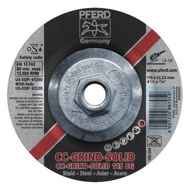 Pferd CC Grind Solid Steel Grinding Wheels, 5 X 7/8, 10 EA, #61201