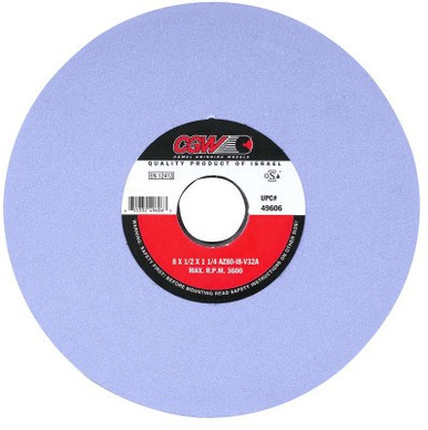 CGW Abrasives AZ Cool Blue Surface Grinding Wheels, Type 1, 10 X 1, 2" Arbor, 46, I, 1 EA, #34387