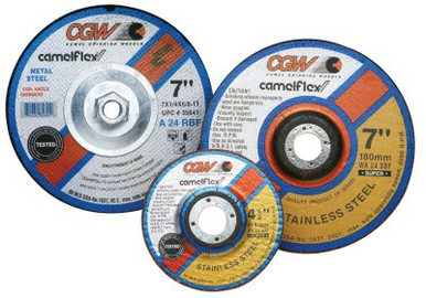 CGW Abrasives Depressed Center Wheel, Type 27, 5 in Dia, 1/4 in Thick, 7/8 Arbor, Hardness R, 25/BX, #35626