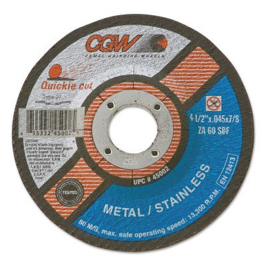 CGW Abrasives Resin Fibre Discs, Aluminum Oxide, 4 1/2 in Dia., 60 Grit, 25/BX, #48015