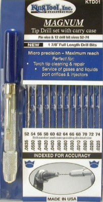 King Tool Magnum Tip Drill Set, #52-74 (Even Numbers), w/ Pin Vise; Indexed Carry Case, 1 SET, #KTD01