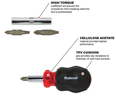 Stubby 5 Piece In 1 Proferred Interchangeable Bit Screwdriver Set